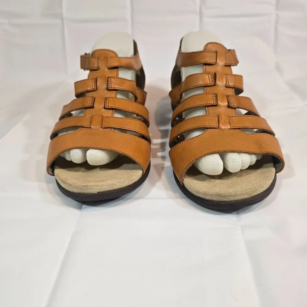 Aravon Abbey Gladiator Sandals Women Size 8 Leather Brown Zip Casual Bohemian